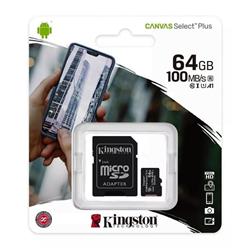 MEMORIA MICROSDHC KINGSTON 64GB 100MB/S A1 FULL HD CON ADAPTADOR C10